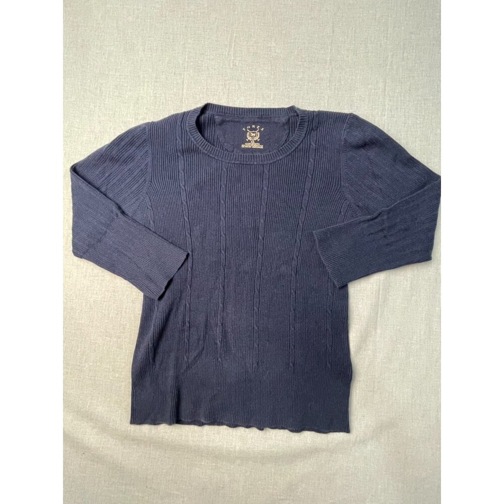 Thre3 Women's Black XL Knit Round Neck Long Sleeve Sweater Cotton Nylon USED